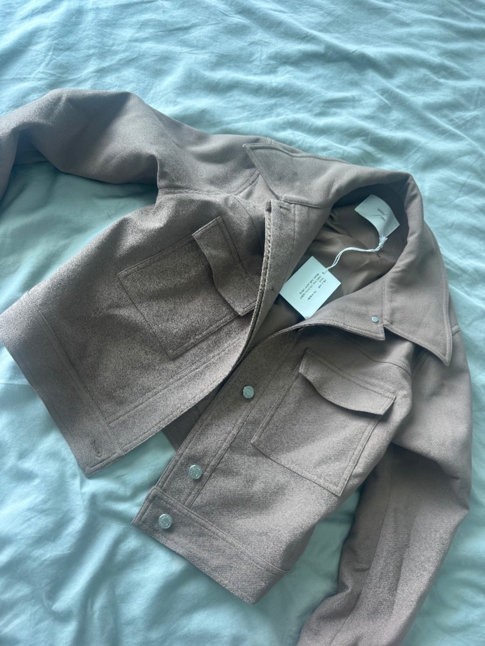 Grey/Ven Cody Crepe Twill Utilitarian Jacket, Taupe NWT
